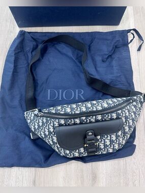 New Dior Saddle belt bag logo black beige Dior logo jacquard